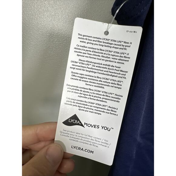 Lands' End Swim Top Womens 4 High‎ Neck Navy Blue Solid Padded Beach - Picture 3 of 6